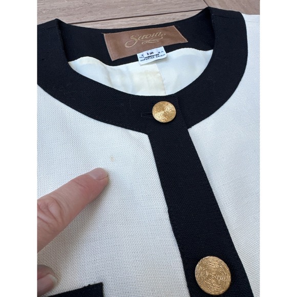 Saville off white Ivory gold tone buttons single breasted blazer black trim - Picture 5 of 7